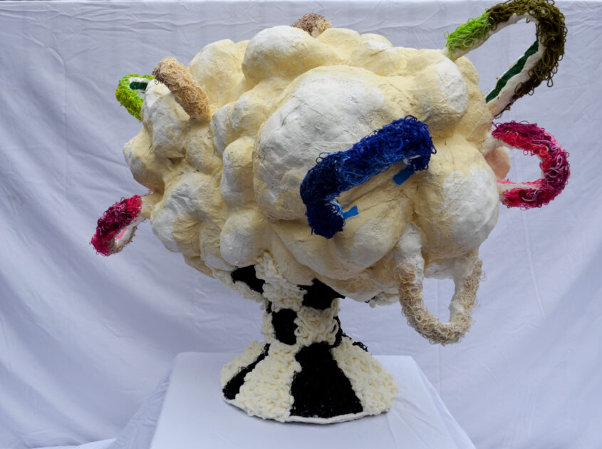 Chloe Buergenthal, Vessel 5,Mixed Media. Plaster, Yarn, Embroidery Floss,